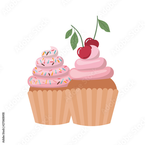 delicious cupcakes with cream on white background