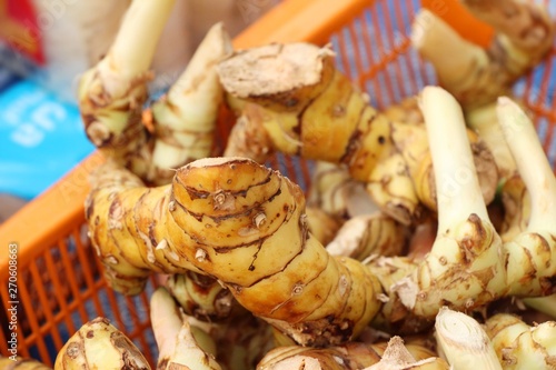 Fresh galangal for cooking in the market