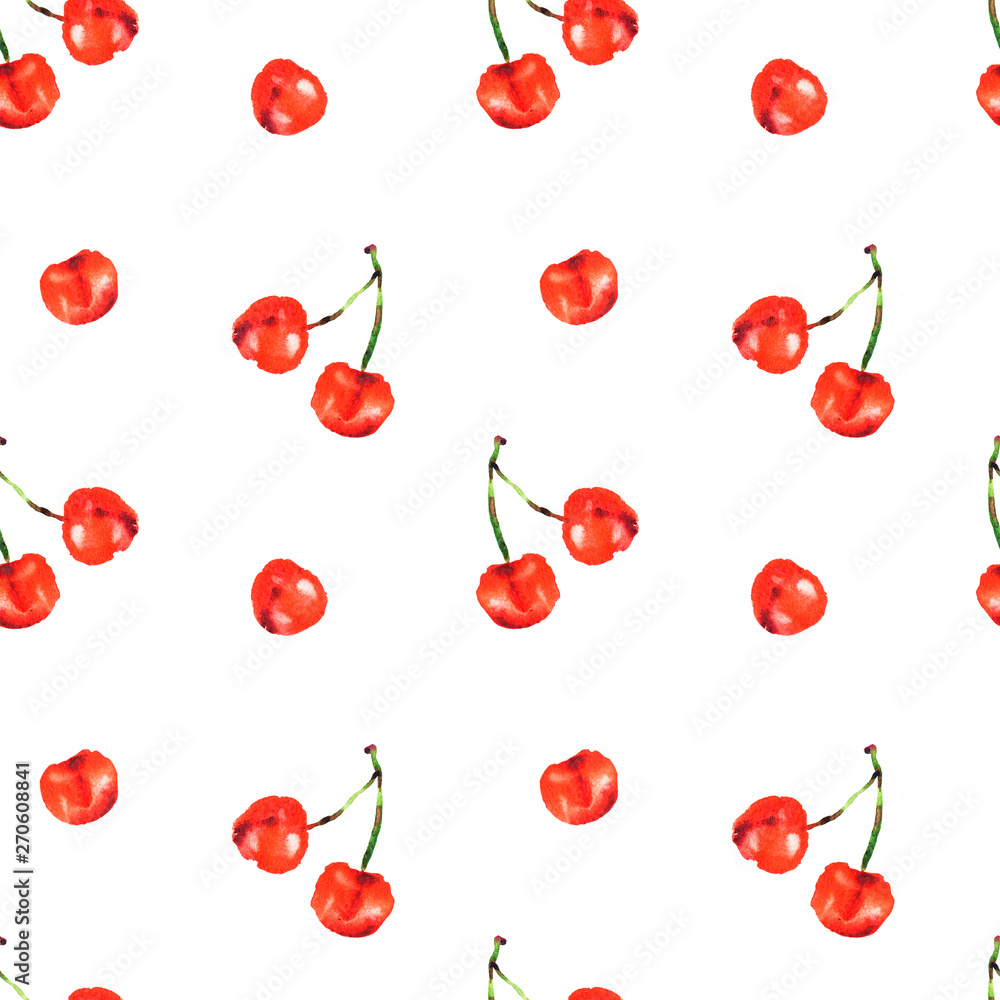 Watercolor seamless pattern from red juicy cherries. Sketch drawing. Food background, painted bright composition. Hand drawn food illustration. Fruit print. Summer sweet fruits and berries. Watercolor seamless pattern from red juicy cherries. Sketch drawing. Food background, painted bright composition. Hand drawn food illustration. Fruit print. Summer sweet fruits and berries.