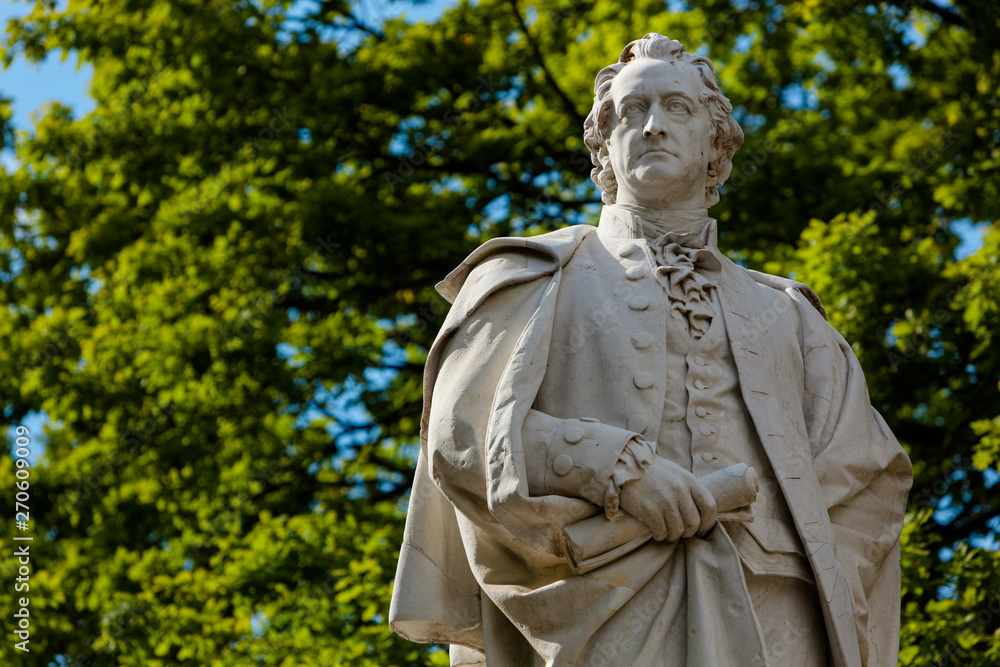 Statue of Johann Wolfgang von Goethe, German Poet, Novelist and Scientist - Berlin Tiergarten Park, with Copy Space