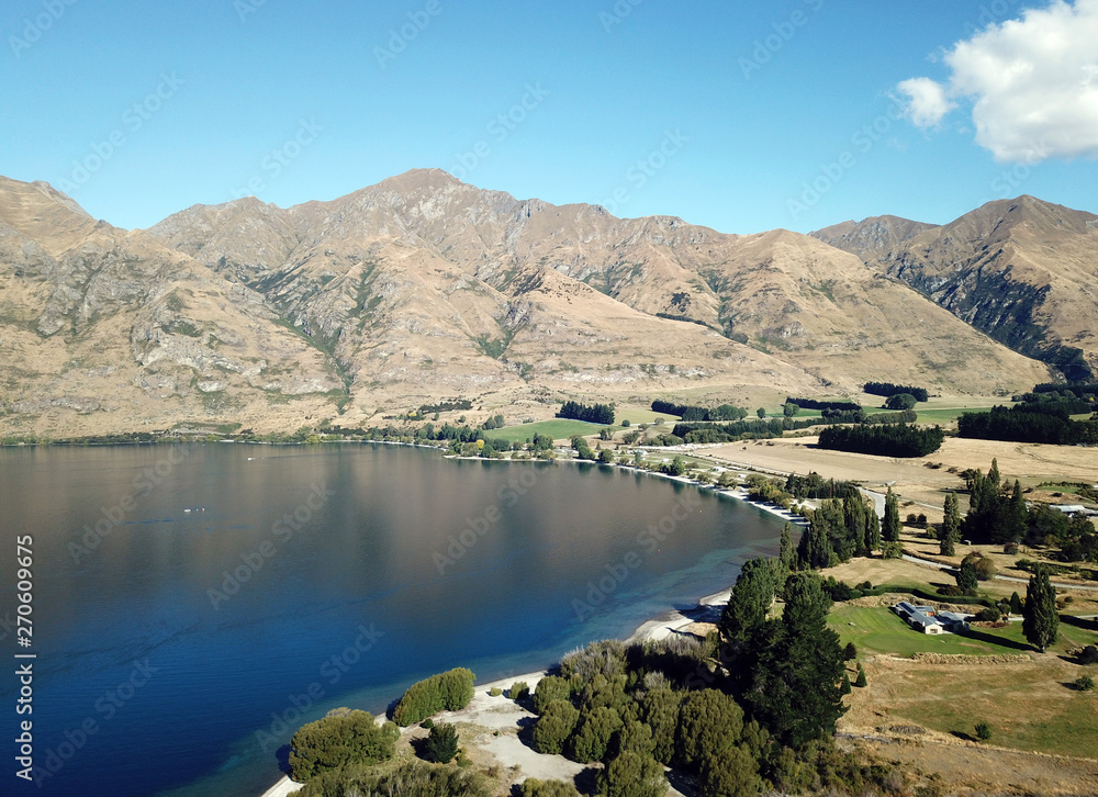 Glendu Bay aerial view, near Wanaka, New Zealand