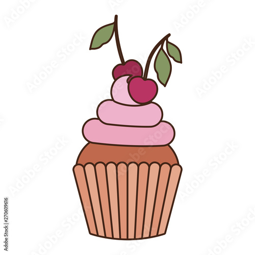delicious cupcake with cream on white background