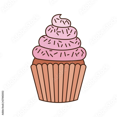 delicious cupcake with cream on white background