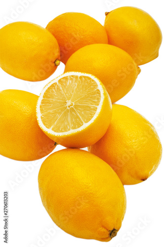 Group of fresh lemons on on white background