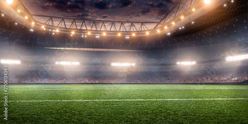 Professional soccer field stadium. 3D illustration photo