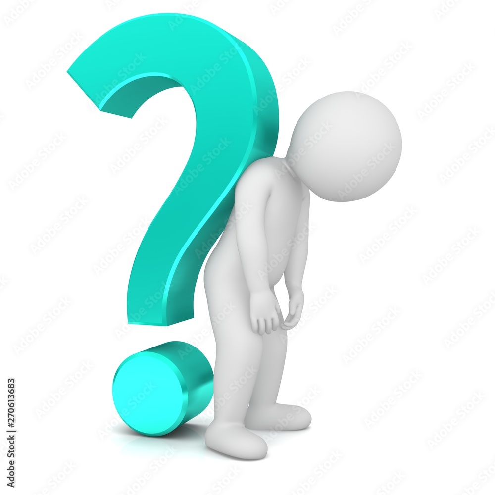 question mark man need help support interrogation point white stick figure 3d rendering question mark man need help support interrogation point white stick figure 3d rendering