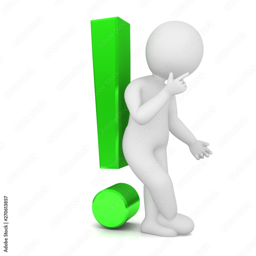 exclamation mark exclamation point orange 3d with white thinking asking stick figure man person character isolated on white exclamation mark exclamation point orange 3d with white thinking asking stick figure man person character isolated on white