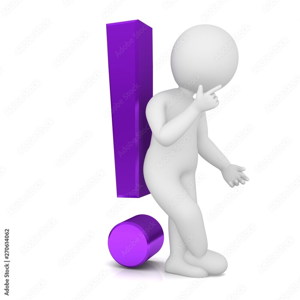 exclamation mark point purple 3d with white thinking asking stick man exclamation mark point purple 3d with white thinking asking stick man
