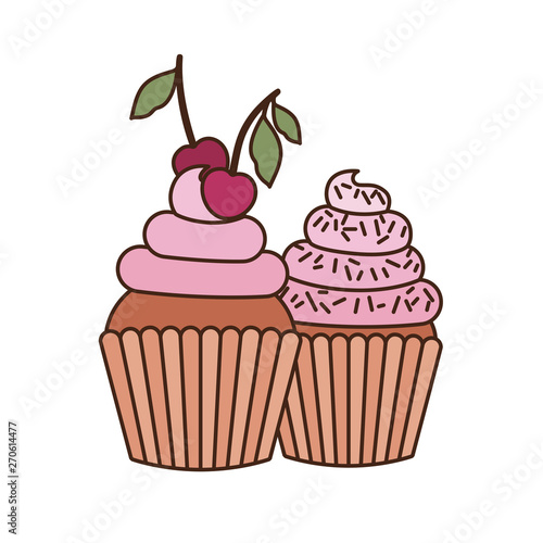 delicious cupcakes with cream on white background