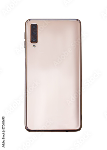 Realistic Gold Smartphone with Transparent Screen Isolated.