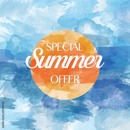 Poster per saldi estivi con sole dipinto photo