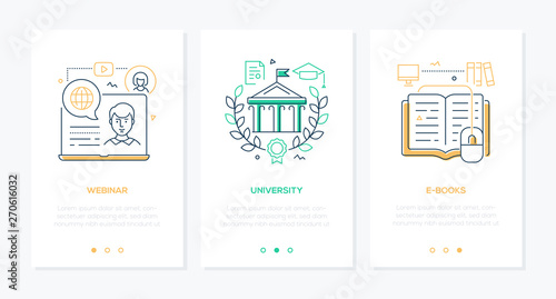 Online education - set of line design style vertical web banners
