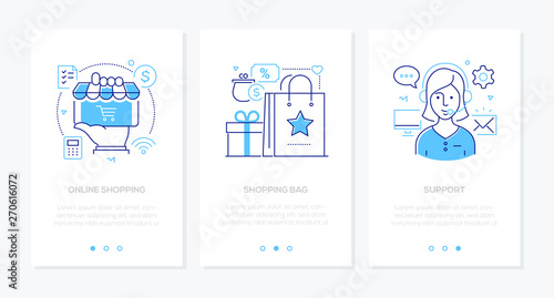 E-commerce - set of line design style vertical web banners