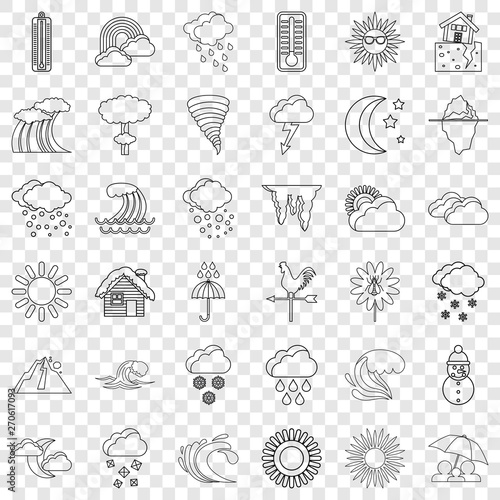 Fototapeta Naklejka Na Ścianę i Meble -  Weather forecast icons set. Outline style of 36 weather forecast vector icons for web for any design