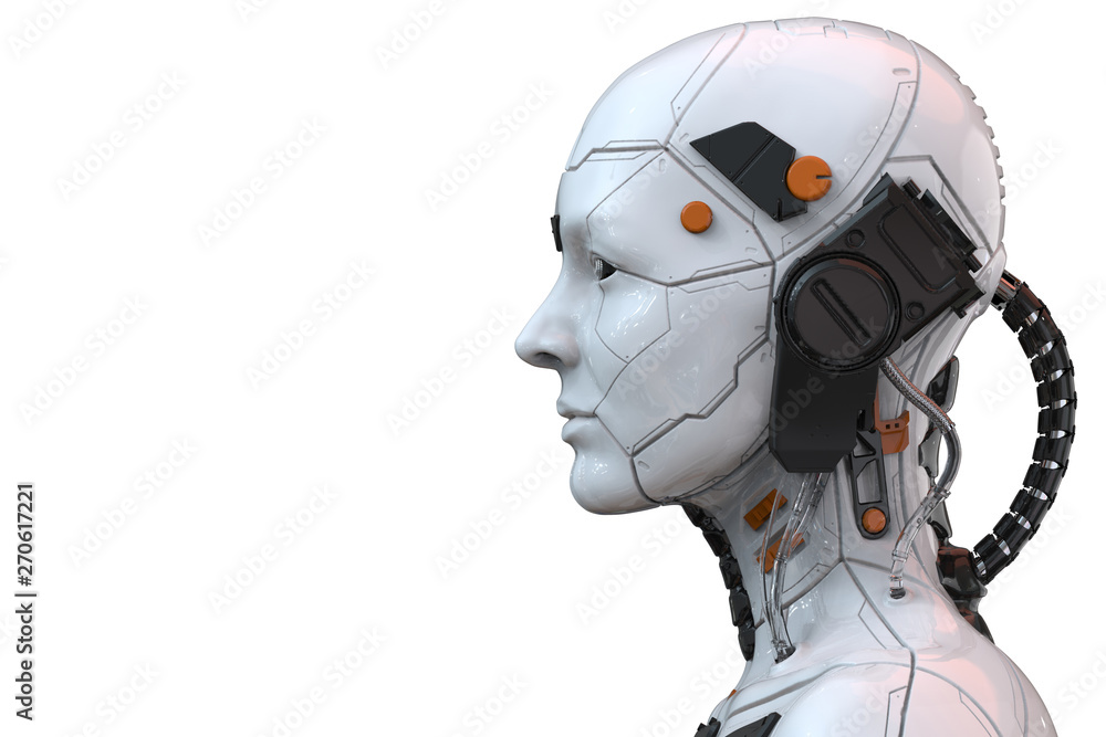 Obraz premium 3d rendering of an android robot cyborg woman humanoid - side view and isolated in an empty background 