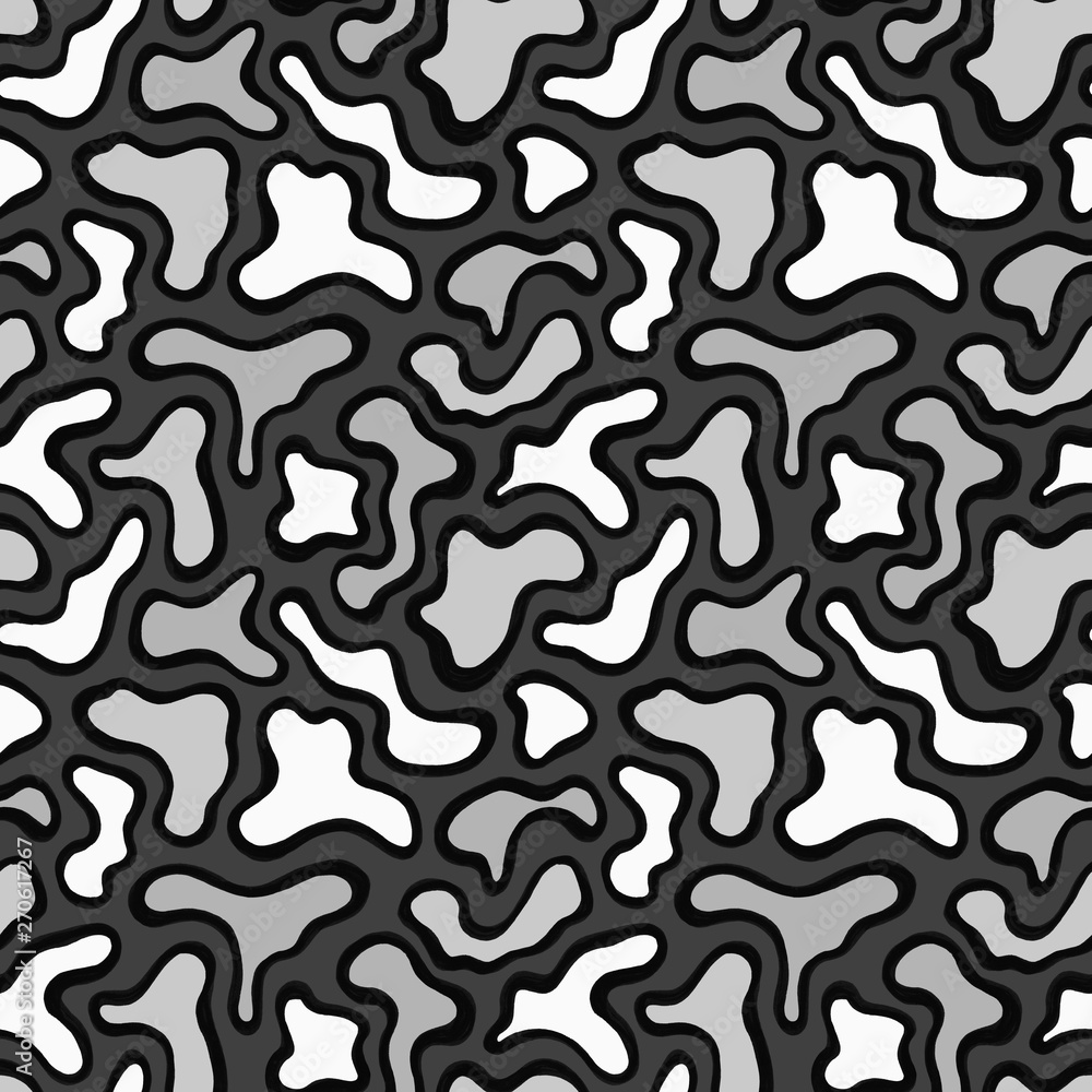 Seamless pattern from stylized curves of abstract shapes.