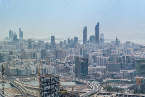 Aerial view of Abu Dhabi city skyline, famous towers and skyscrapers