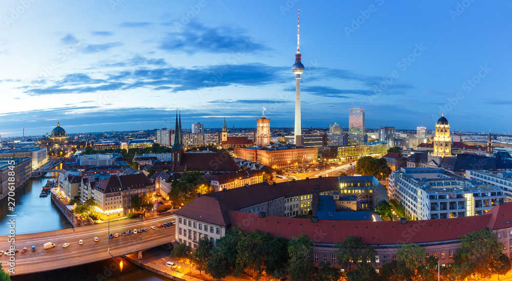 Berlin skyline tv tower downtown panorama banner townhall at night Germany city