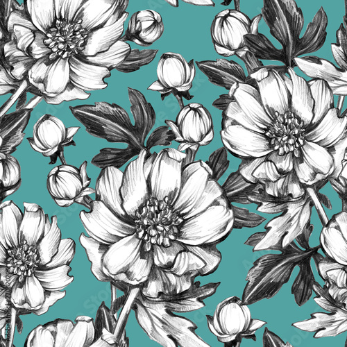 Floral seamless pattern handmade with simple pencil.