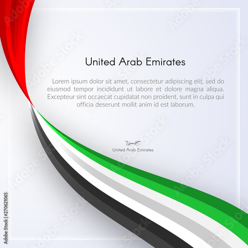 Brochure with wavy ribbon colors of the national flag of United Arab Emirates (UAE) with text For card banner on holiday theme National Day and Independence Day UAE National background Vector ribbon