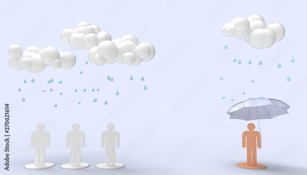 Rain clouds and People Symbol concept Modern art on paste blue background - 3d rendering 