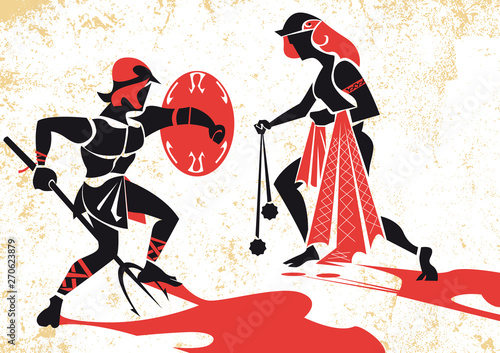 gladiators fighting in arena vector illustration