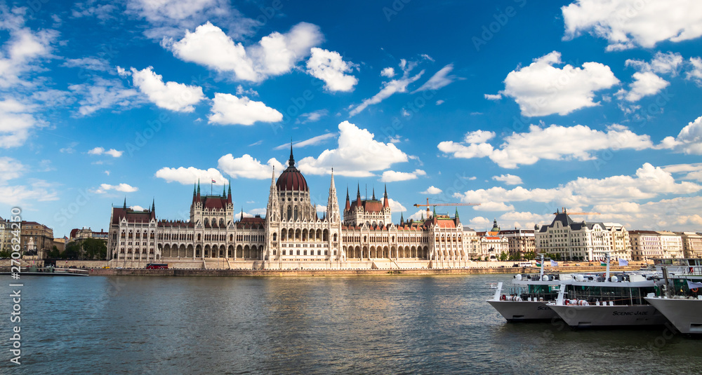 Building of the hungarian parliament in a Budapest, capital of Hungary, by the Danube river. One of the landmark of Budapest, and popular tourist destination.