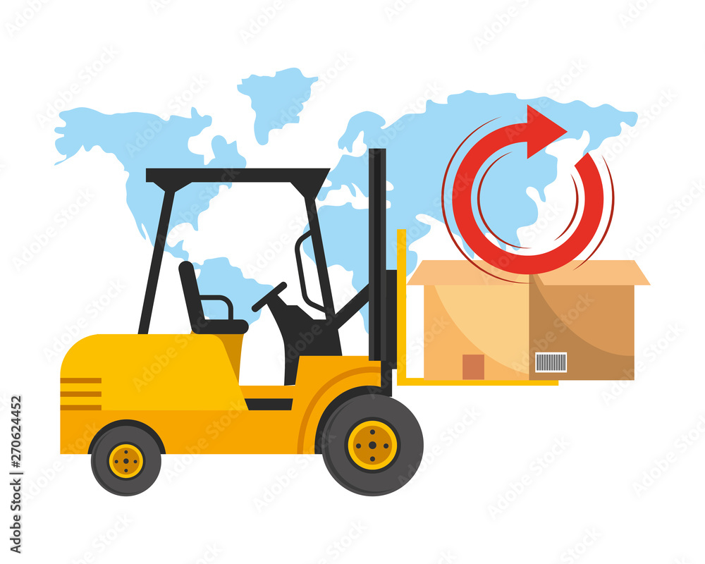 lift truck and box vector illustration