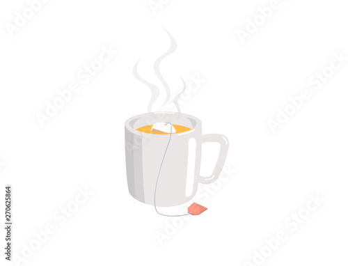 A cup of tea with tea bag isolated on white background.