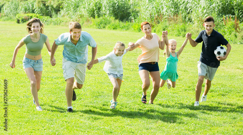 Family being active and running