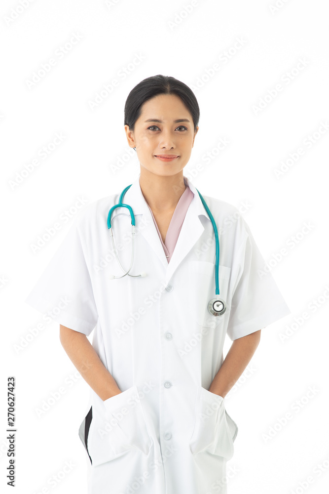 The Asian female doctor with uniform and stethoscope on neck The Asian female doctor with uniform and stethoscope on neck