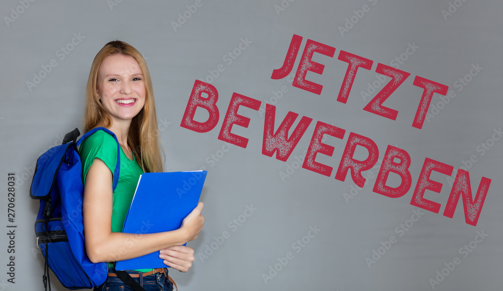 Jetzt Bewerben Stempel mit junger Studentin Jetzt Bewerben Stempel mit junger Studentin