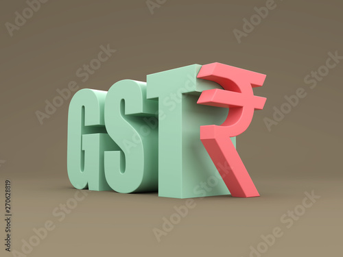 G S T concept with Indian Rupee symbol - 3D Rendering Image