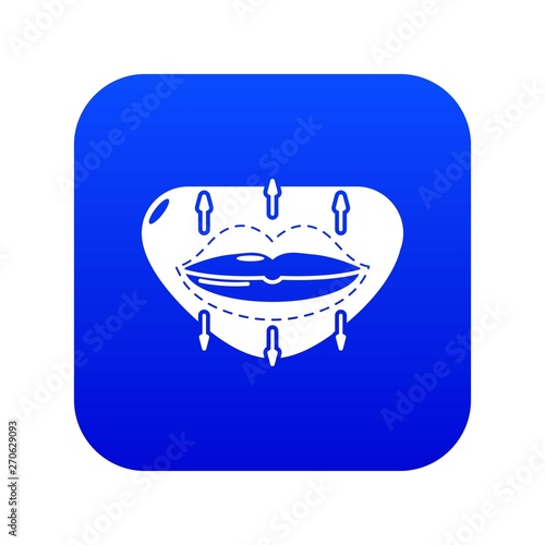 Lip augmentation icon blue vector isolated on white background