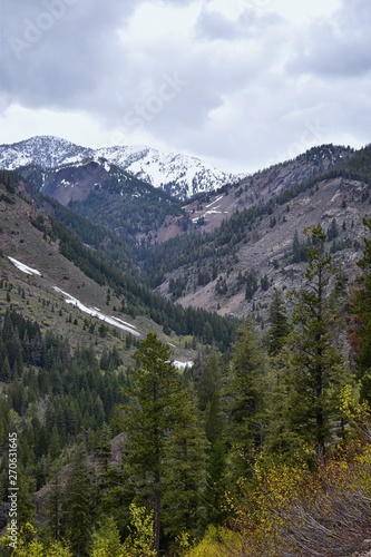 Sun Valley, Badger Canyon in Sawtooth Mountains National Forest Landscape panorama views from Trail Creek Road in Idaho. United States.