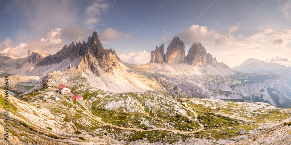 Mountain ridge view of Tre Cime di Lavaredo, South Tirol, Dolomites Italien Alps - obrazy, fototapety, plakaty 