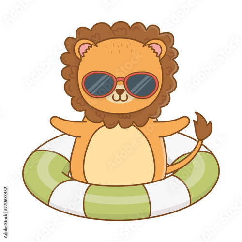 cute lion enjoying summer time cartoon