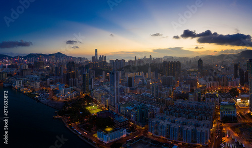 Top view of Hong Kong residential district at night