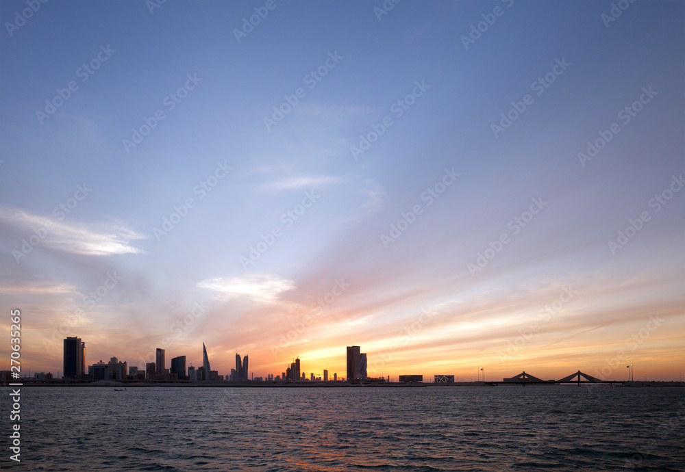 Bahrain skyline during evening hours at sunset
