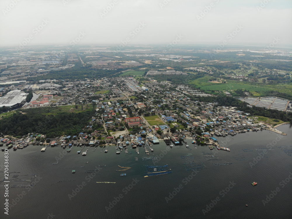 Fototapeta premium Aerial view of Kukup, Pontian traditional fishing village 