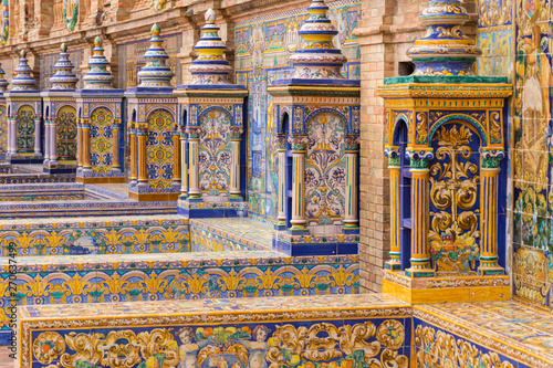 Seville, Spanish square ( Plaza de Espana) and decorative architecture known as azulejos