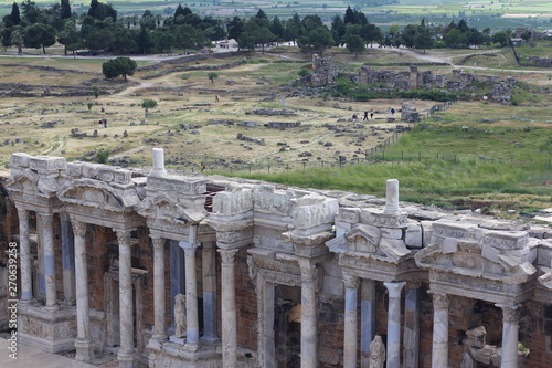 Ancient Roman amphitheatre in Hierapolis ruins. Pammukale.  photo