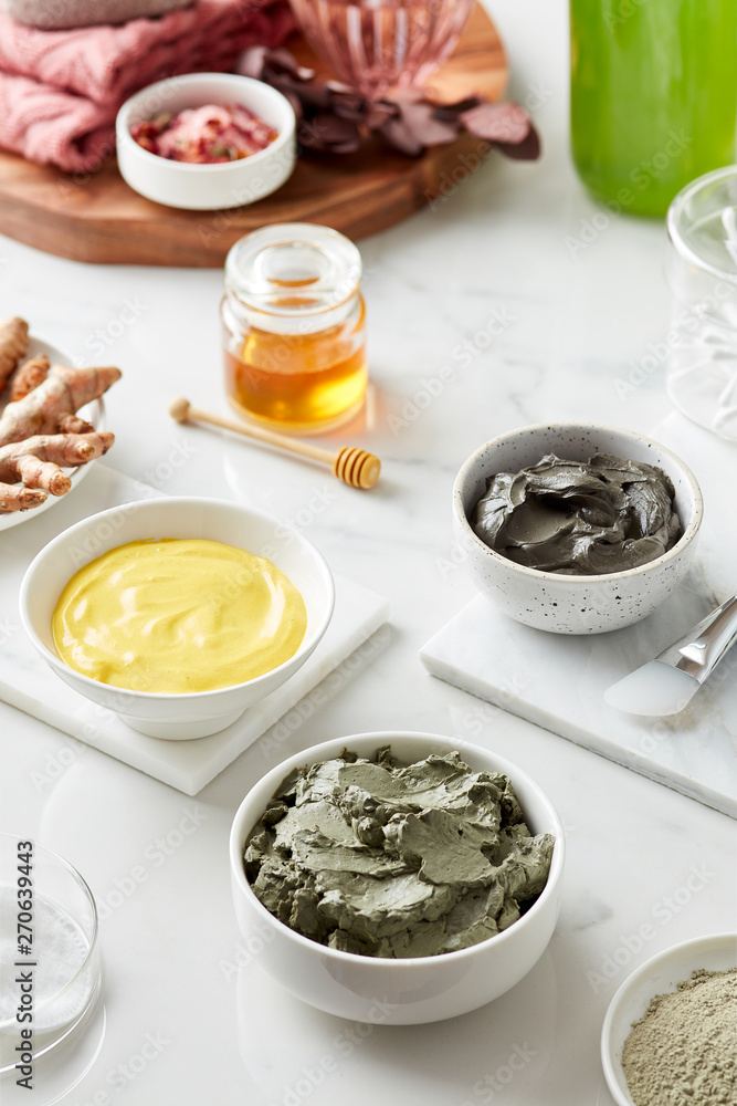 Natural homemade masks on table. Natural homemade masks on table.