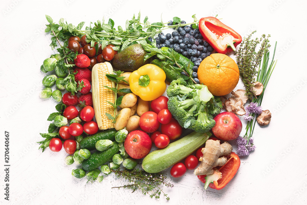 Assortment of fresh fruits and vegetables Assortment of fresh fruits and vegetables