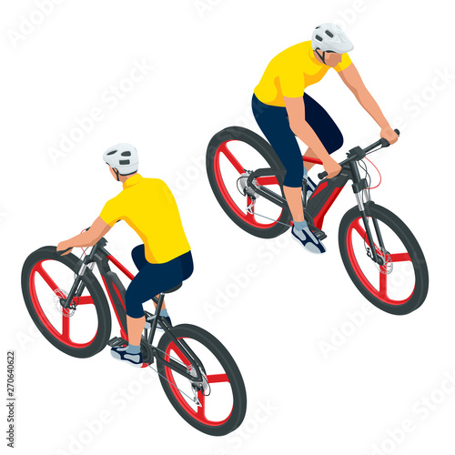 Isometric Modern Electric Bicycle icons. A man riding an electric bicycle. E-bike, Urban eco transport design concept