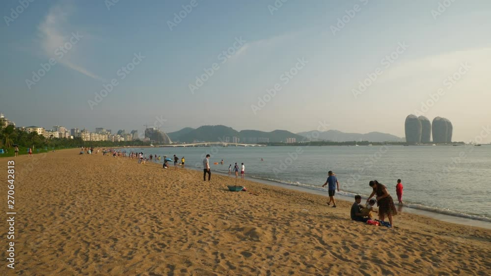 sunset time sanya city beach bay slow motion panorama 4k hainan china sunset time sanya city beach bay slow motion panorama 4k hainan china