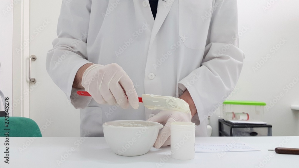 Making a cream in the pharmacy laboratory Making a cream in the pharmacy laboratory