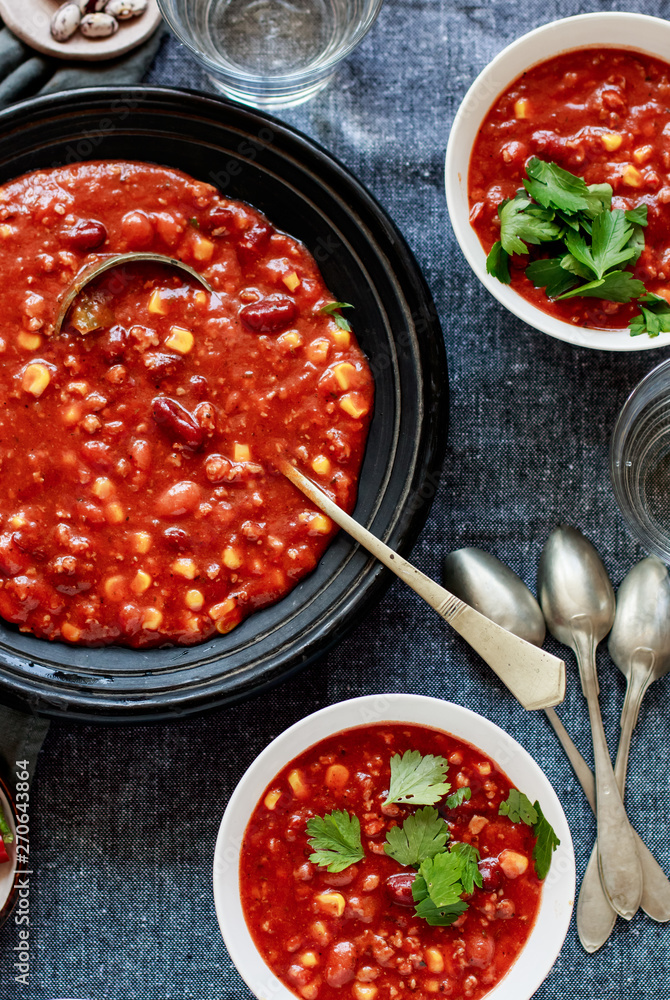 Chili con carne with beef and corn Chili con carne with beef and corn
