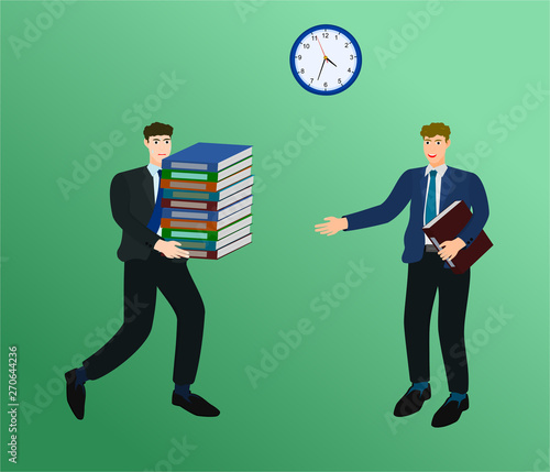 Businessman hurry sent document to manager in deadline time , vector cartoon
