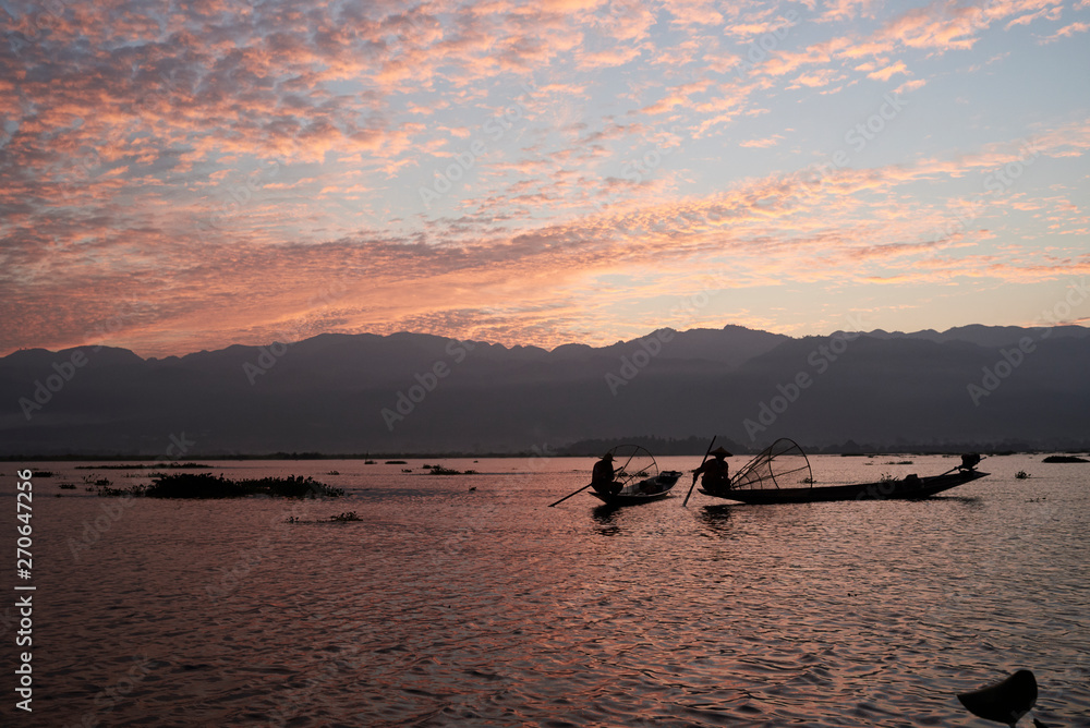 Two traditional Shan fishermen at Inle Lake, Myanmar. Two traditional Shan fishermen at Inle Lake, Myanmar.